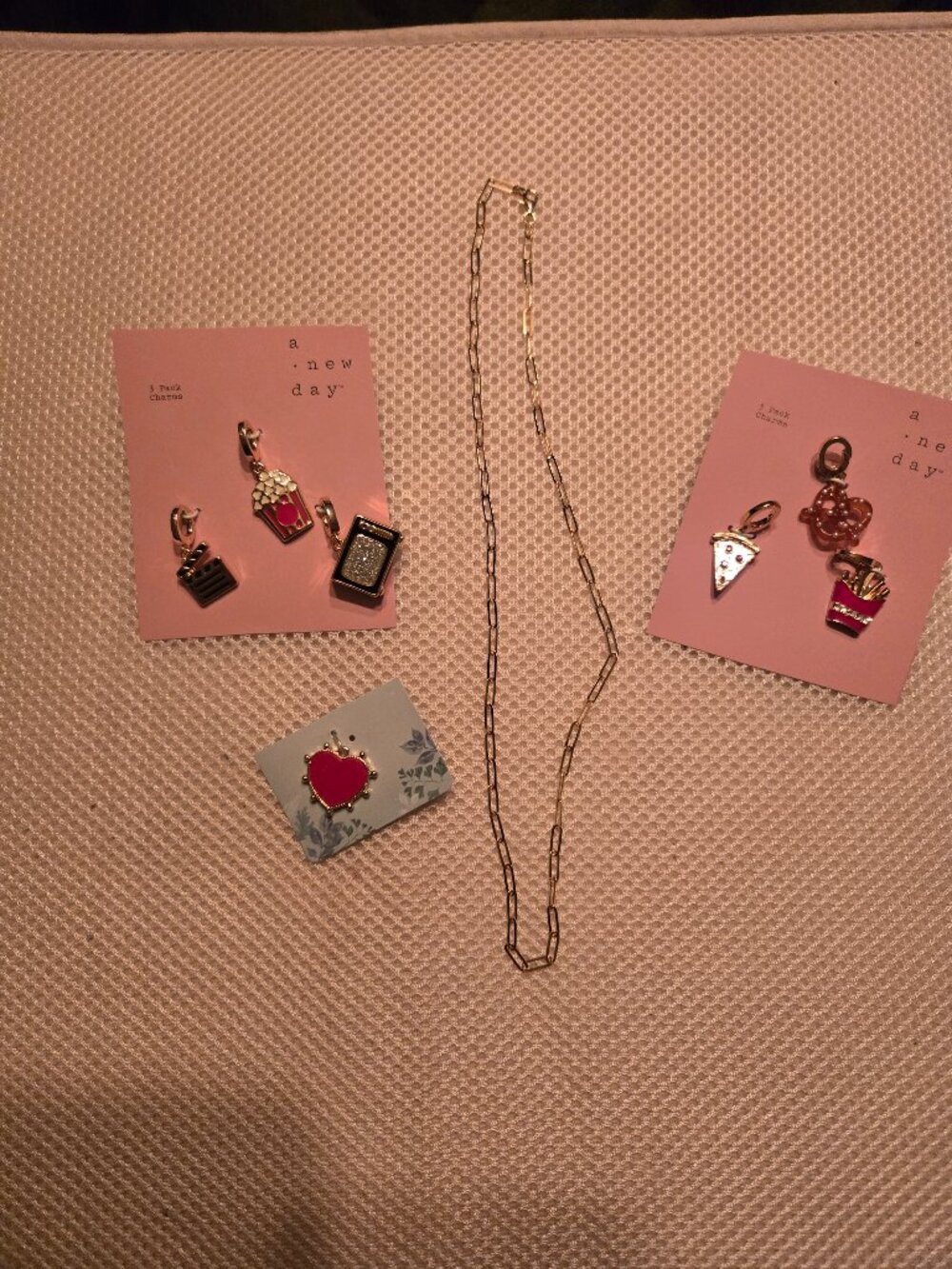 Create your own charm necklace, 7 charms & goldtone necklace